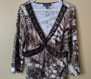 Frank Lyman Blouse V Neck Embroidery Trim